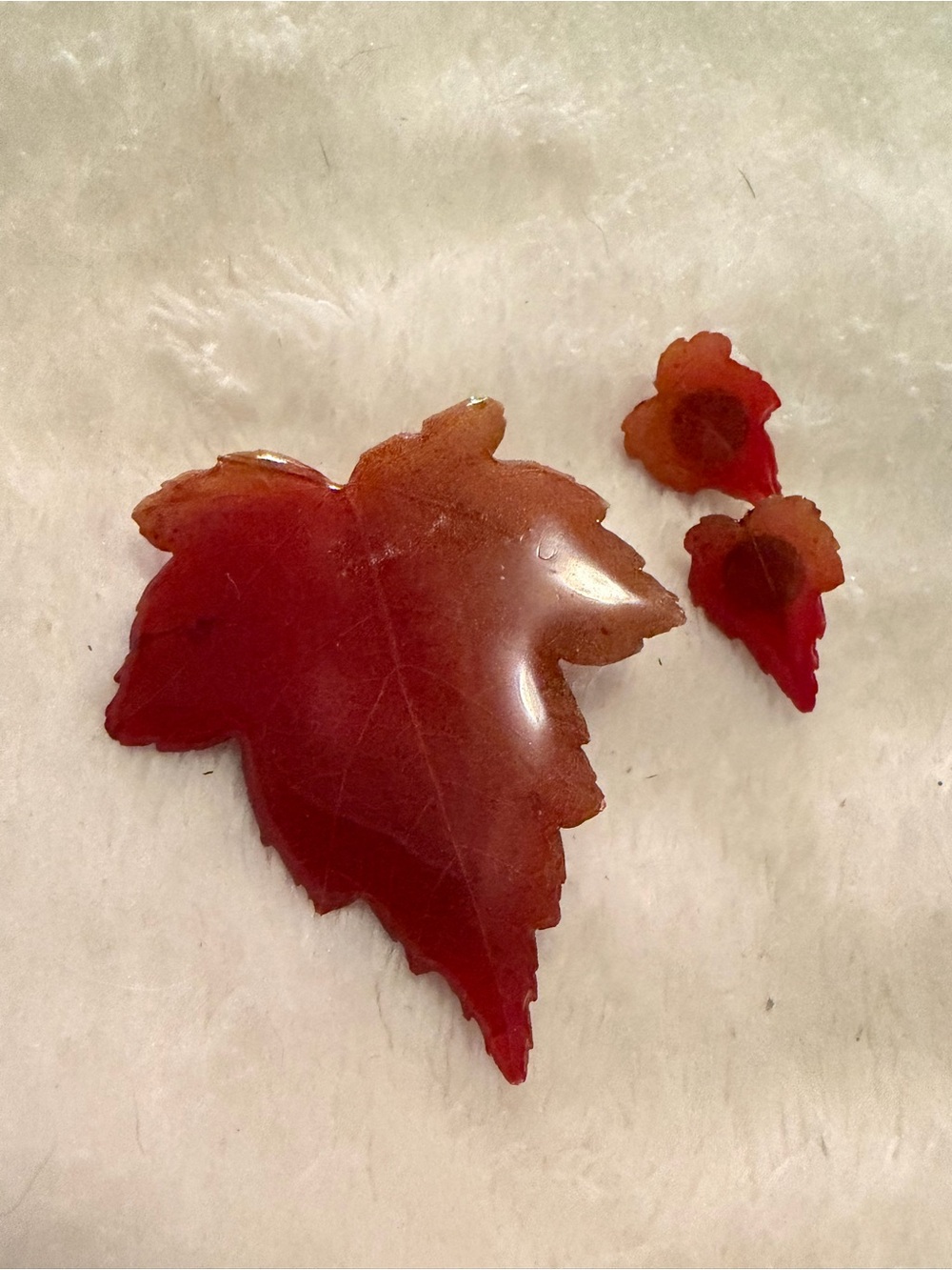 Vintage Red Maple Leaf Acrylic Brooch Stud Earrings Matching Set
